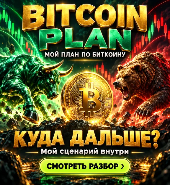Превью разбора Bitcoin Plan с жёлтой кнопкой «Смотреть разбор»